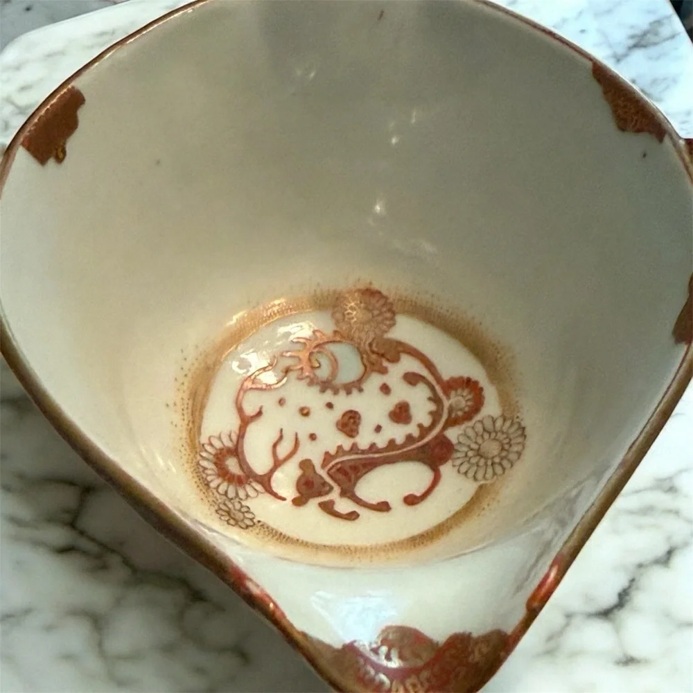 Japanese Kutani Tea Pourer Bowl With Set of Decorative Ceramic Tea Cups Vintage - Picture 4 of 9